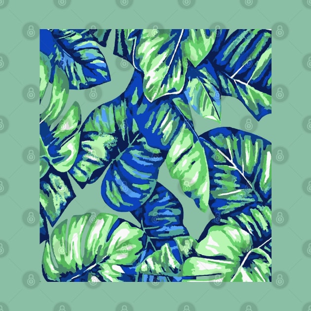 Tropical Leaves Of Banana and Monstera Blue Green Cut Out 2 by taiche