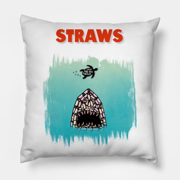 Straws Save The Turtles Planet Pillow by Modestquotes