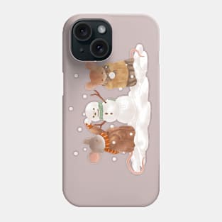 Snowy Winter Cottagecore Mice Building a Snowman Phone Case