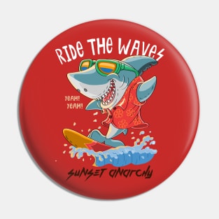 cool shark surfing Pin