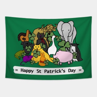 Cute Animals say Happy St Patricks Day Tapestry