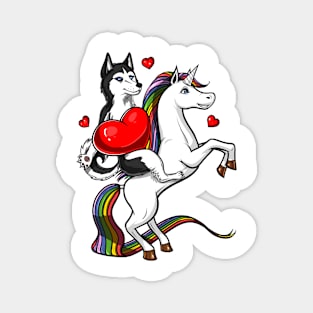 Siberian Husky Dog Riding Unicorn Magnet