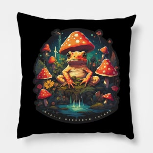 Mystical Mushroom Voyages: Frog in Psychedelic Wonderland Pillow