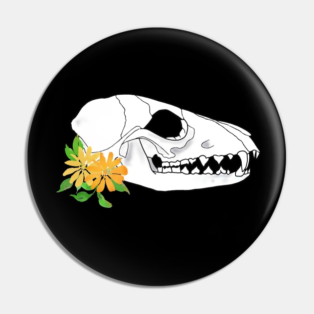 Floral Fox Skull Art Pin by TheRainbowPossum