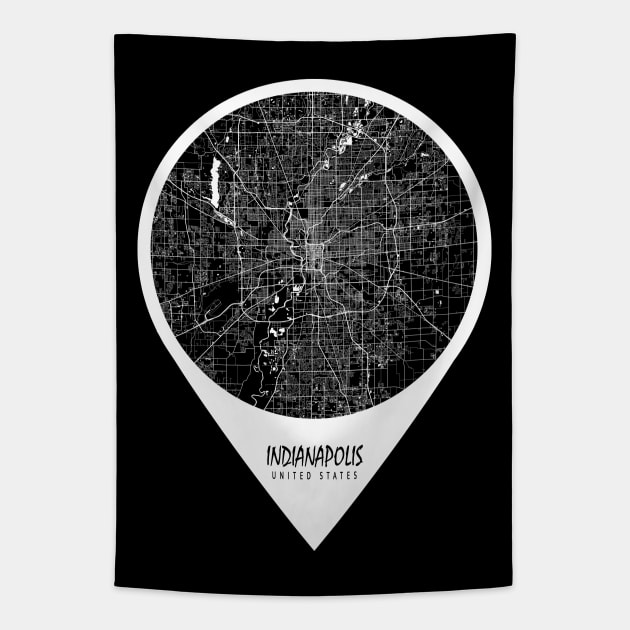 Indianapolis, USA City Map - Travel Pin Tapestry by deMAP Studio