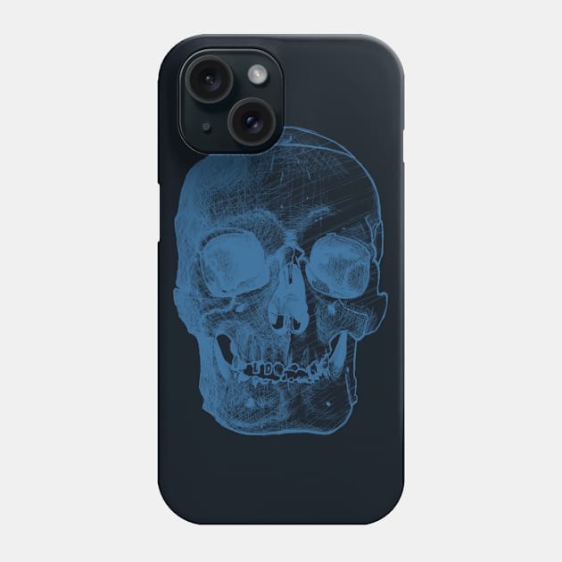 Front Skull Sketch - Blue/Dark Phone Case by Designs by Kat