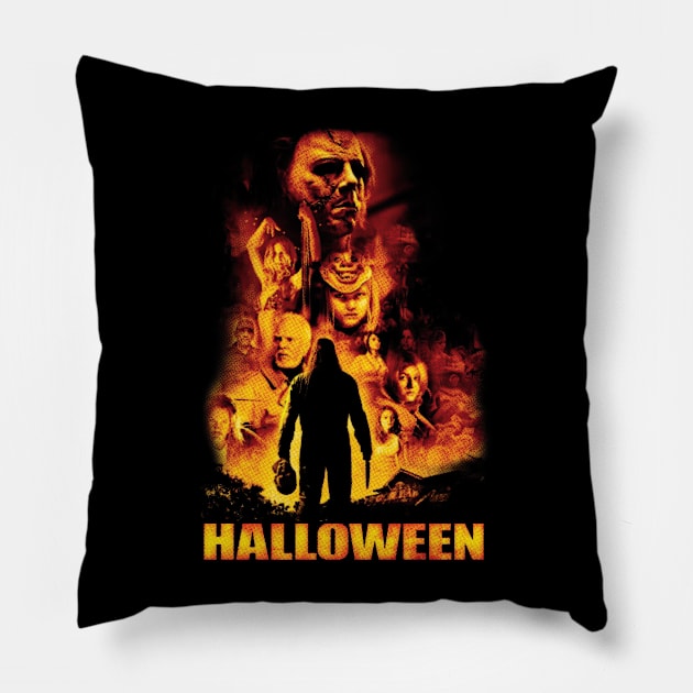 Retro Halloween Movie Pillow by tngrdeadly