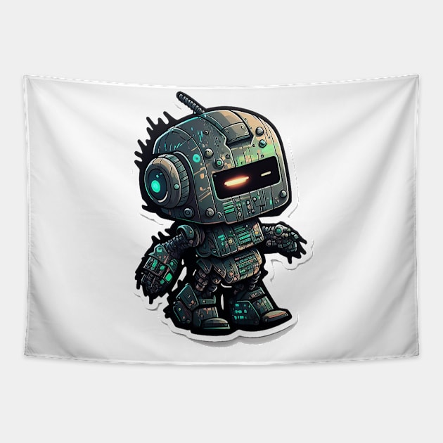 Sleepy cyberpunk robot Tapestry by Duke's