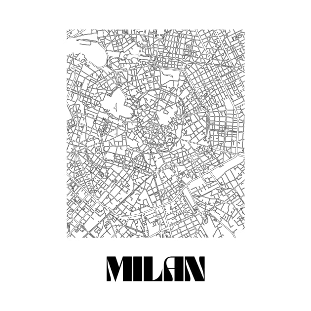Retro Map of Milan, Italy Minimalist Line Drawing by SKANDIMAP