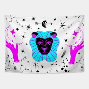 Leo Zodiac Design Black Stars Tapestry