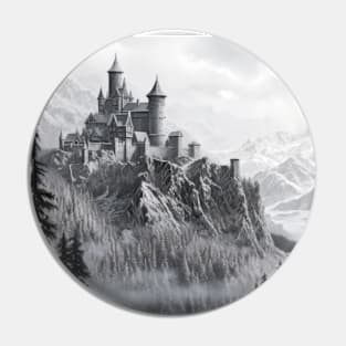 Fortress Mountain Castle Fantasy Story Ink Sketch Style Pin