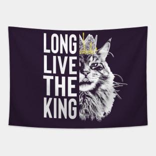 Long Live The King - Maine Coon Cat Face with Graffiti Crown and Text Tapestry