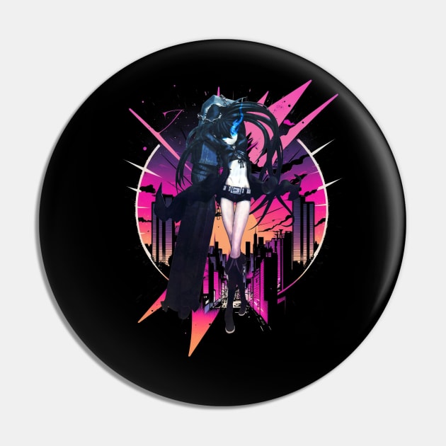 Clash of Realities Black Rock Shooter's Cinematic Convergence Pin by Skateboarding Flaming Skeleton