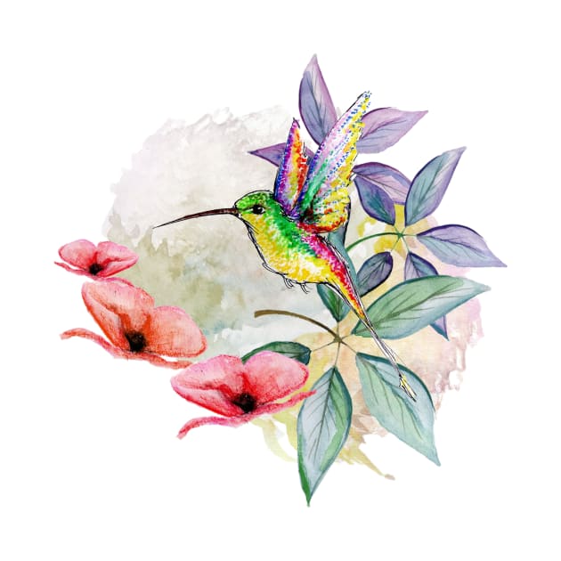 Hummingbird ecuadorian with flowers by makikelly