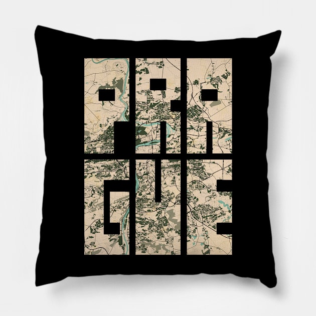 Prague, Czech Republic City Map Typography - Vintage Pillow by deMAP Studio