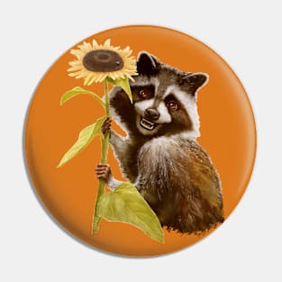 Sunflower Raccoon Pin