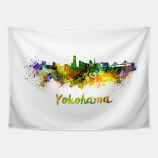 Yokohama skyline in watercolor Tapestry