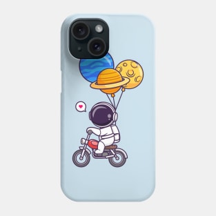 Cute Astronaut Riding Motorcycle With Planet Balloon Cartoon Phone Case