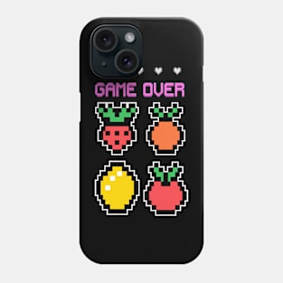 Game Over, Funny Fruity Apple, Lemon, Strawberry, Carrot Phone Case