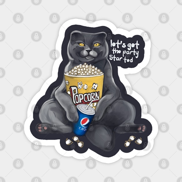 British cat with popcorn Magnet by Meakm