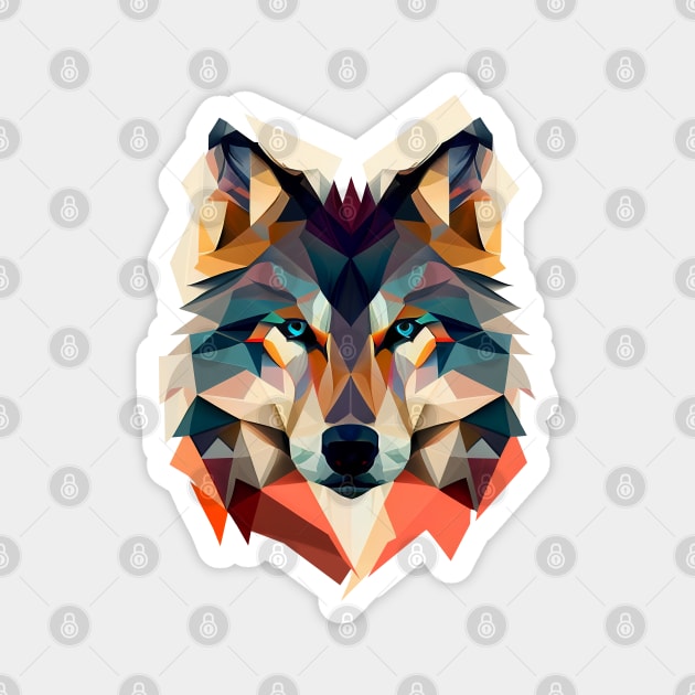 Wolf Geometric Colourful Portrait Magnet by Bondoboxy