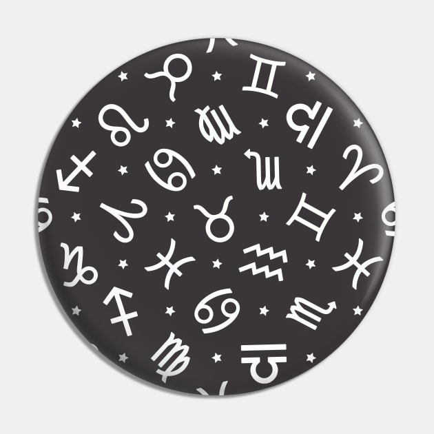 Pattern Set Zodiac Sign Horoscope Astrology Symbol White and Asphalt Pin by DragonXX