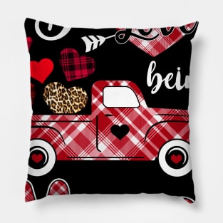 I Love Being Mama Red Plaid Truck Heart Valentines Day Pillow