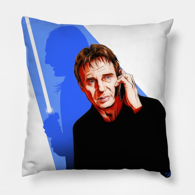 Liam Neeson - An illustration by Paul Cemmick Pillow by PLAYDIGITAL2020