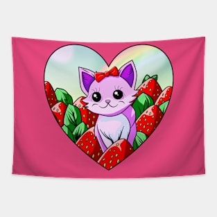 Kitty in a Strawberry Patch Tapestry