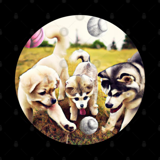 Cachorros de Perro jugando a la Pelota by Cotton Candy Art