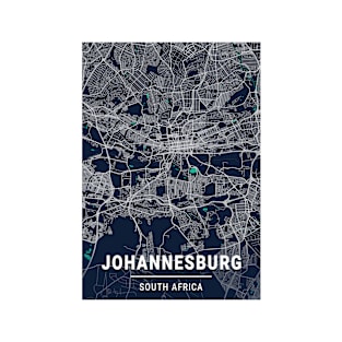 Johannesburg Blue Dark Color City Map T-Shirt