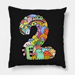 Number 2 two - Funny and Colorful Cute Monster Creatures Pillow