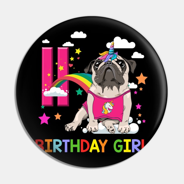 Pug Birthday - 11 Years Old Unicorn Pugicorn Party Pin by martinyualiso