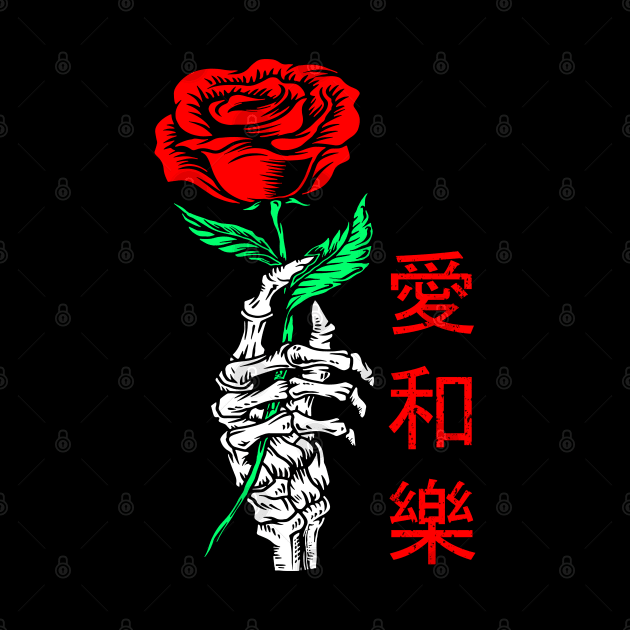 RED ROSE WITH JAPANESE SKELETON HAND by Edgar  Lemus