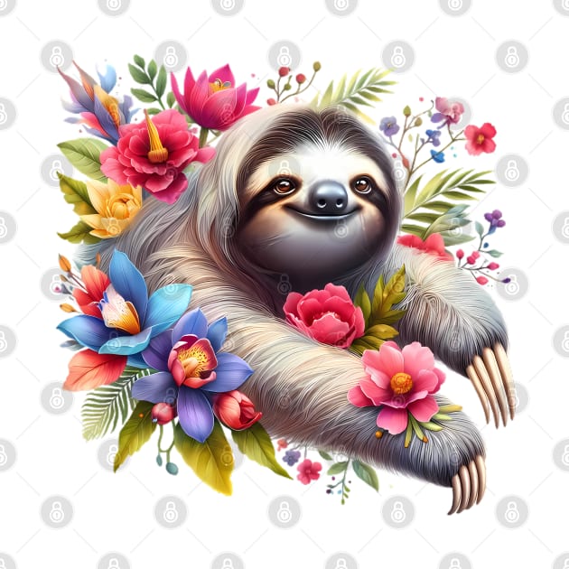 A sloth decorated with beautiful colorful flowers. by CreativeSparkzz