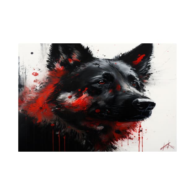 Abstract Splash Painting Of A Dog In Black And Red Colours by Unwind-Art-Work