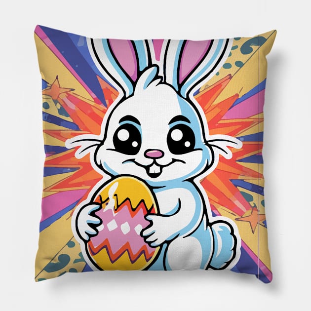 Happy Easter Bunny Pillow by Tezatoons