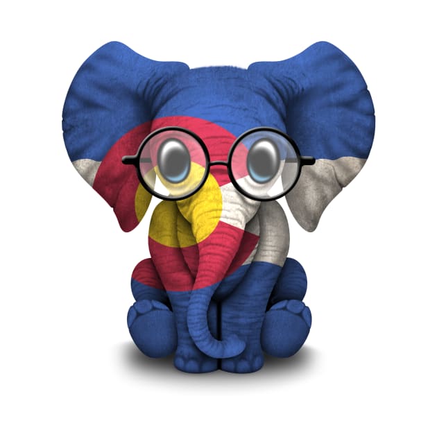 Baby Elephant with Glasses and Colorado Flag by jeffbartels