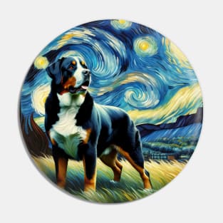 Starry Greater Swiss Mountain Dog Portrait - Pet Portrait Pin