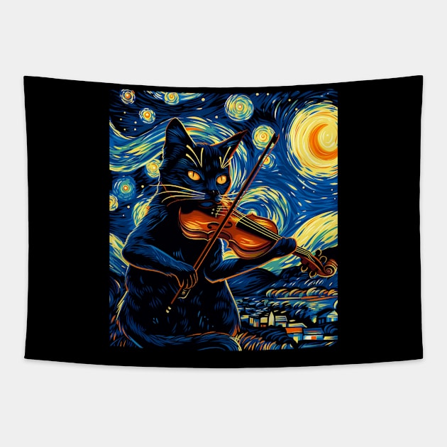 Cat Starry Night Stellar Stories Tapestry by BoazBerendse insect