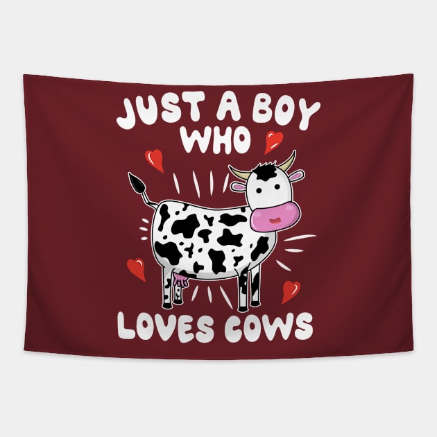 Just A Boy Who Loves Cows Tapestry by KawaiinDoodle