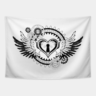 Steampunk Winged Mechanical Heart Tapestry