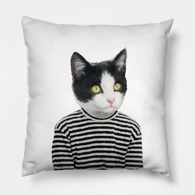 Cute Punk Black and White Cat Pillow by DarkMaskedCats