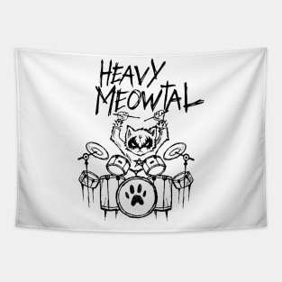 Heavy Metal Headbanger Gift Drummer Cat Playing Drum Meowtal Tapestry