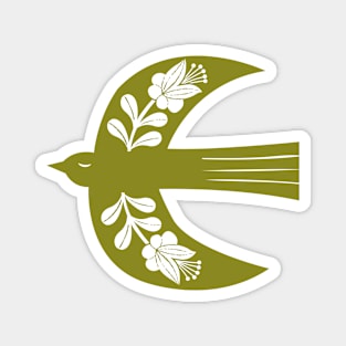 Large Folk Bird olive green Magnet