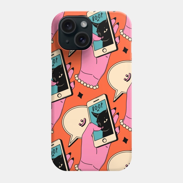 Boop Nose Black Cat Pattern in orange Phone Case by The Charcoal Cat Co.