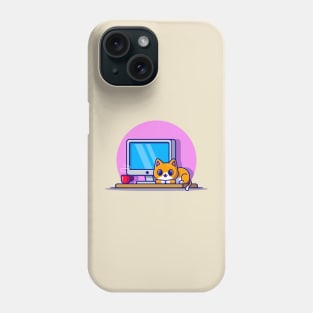 Cute Cat And Computer Cartoon Phone Case