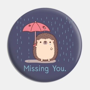 Sad Hedgehog With Umbrella Missing You Pin