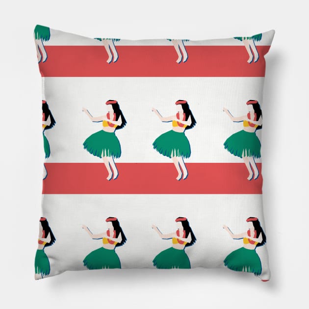 Red Stripes With Hula Girls Pillow by Sandra Hutter Designs