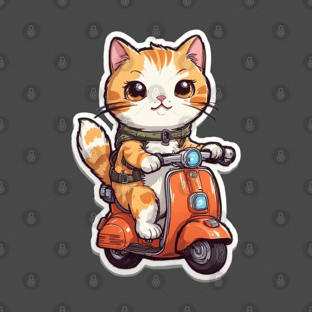 Cute cartoon cat on a scooter by CrispytheGhoul